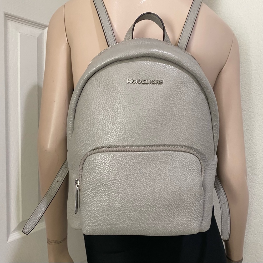 MICHAEL Michael Kors “Erin” Pearl Gray Pebbled Leather Medium Backpack